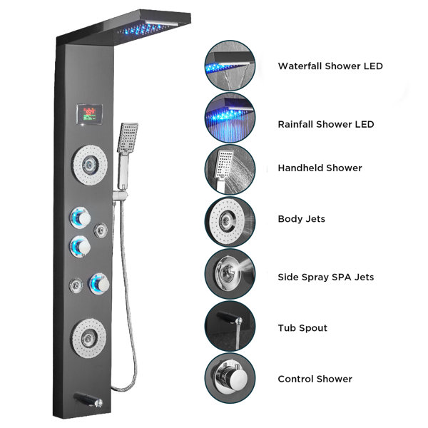 FORIOUS Led 55" Shower Panel With Fixed Shower Head & Reviews Wayfair